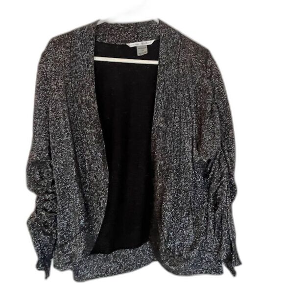 Peter Nygard Dressy Casual Black/Silver Glittery Ruched Sleeves Open Cardigan 1X - Picture 1 of 4